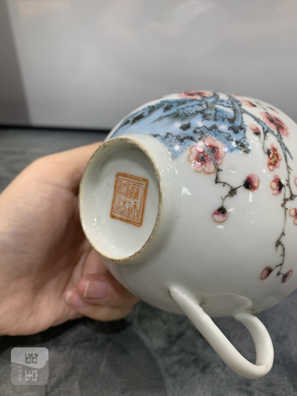 民国粉彩梅花纹把杯一组四件 - 图30